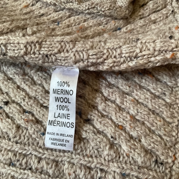 Aran Mor Merino Wool Irish Cable Knit Full Zip Cardigan Sz LG Oatmeal color - Picture 8 of 9